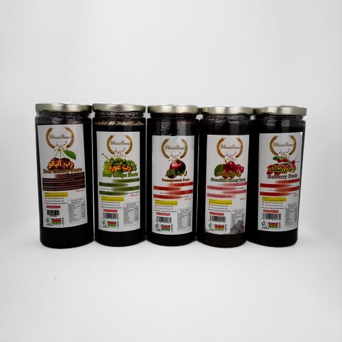 رب میوه های میکس ۵۰۰ گرمی شیرین بانو ( آلوچه ،آلبالو ،زغال اخته، زرشک، نارنج، لیمو عمانی، غوره، تمرهندی)